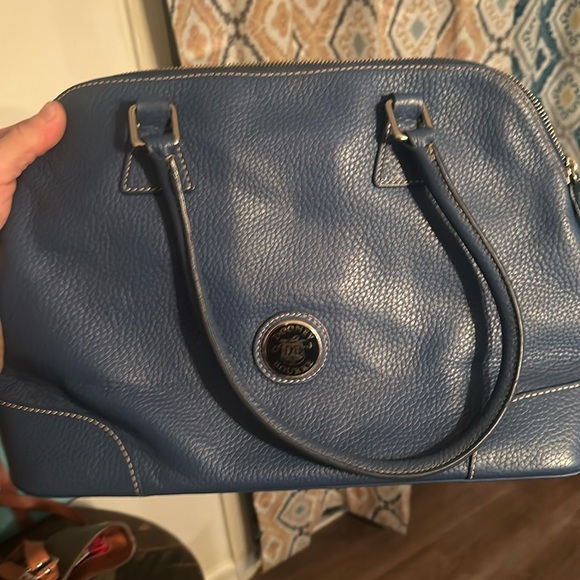 Vintage Dooney & Bourke Pebble Leather Domed Satchel In Blue - Picture 1 of 7